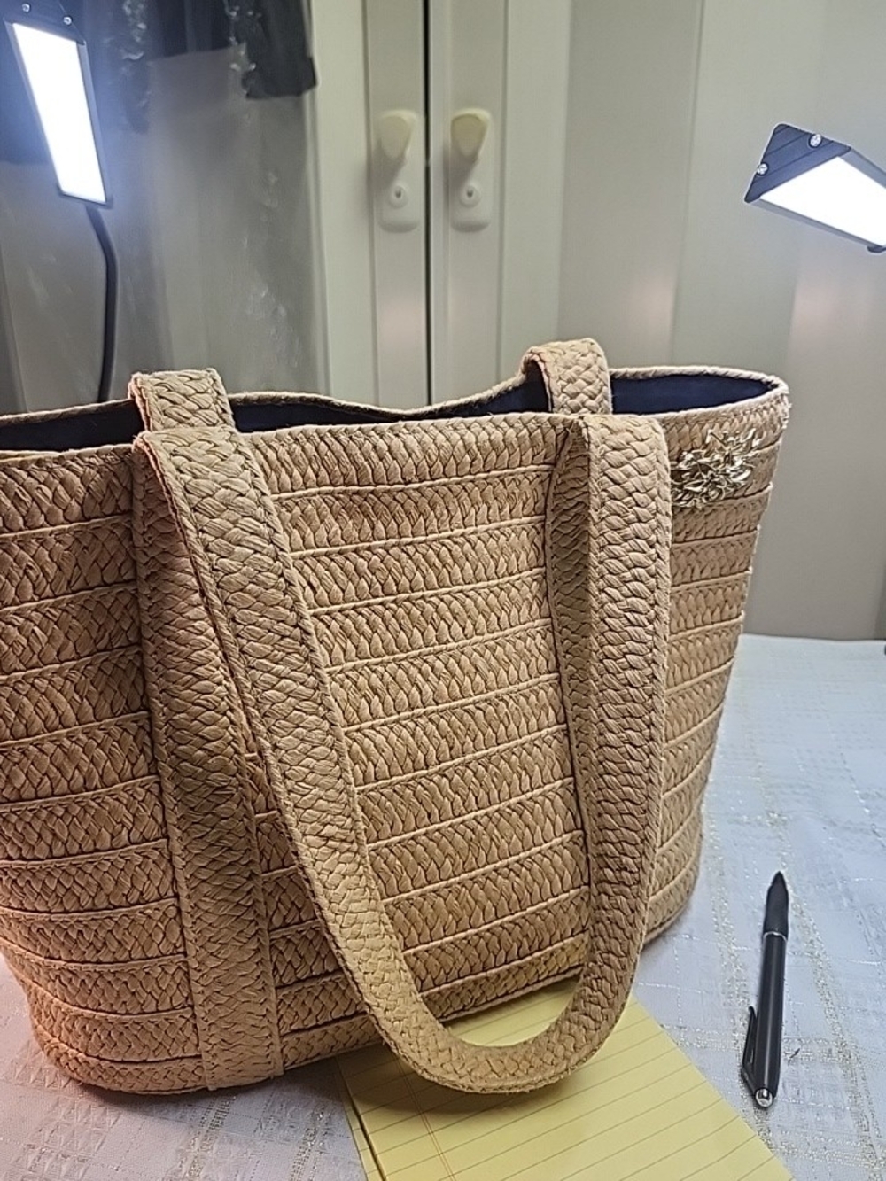Source Unknown Beige Braided Straw Tote